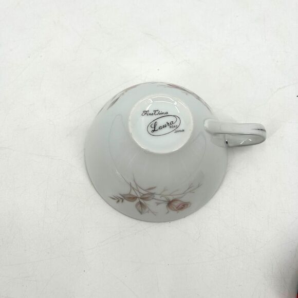 FINE CHINA JAPAN Vintage Laura Tea Cup White Pink Floral Rose Platinum Trim - Picture 5 of 6